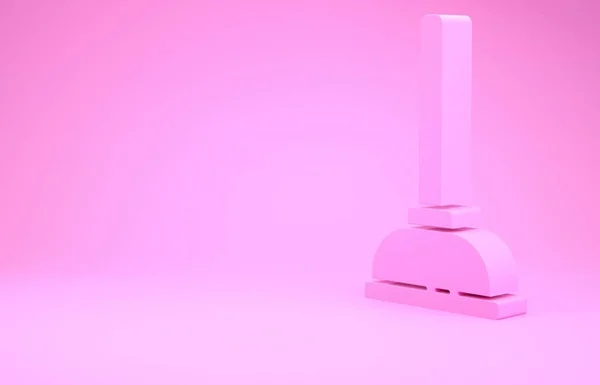 ピンクの背景に隔離されたパイプクリーニングアイコンのための木製のハンドルを持つピンクラバープランジャー トイレのプランジャー最小限の概念 3Dイラスト3Dレンダリング — ストック写真