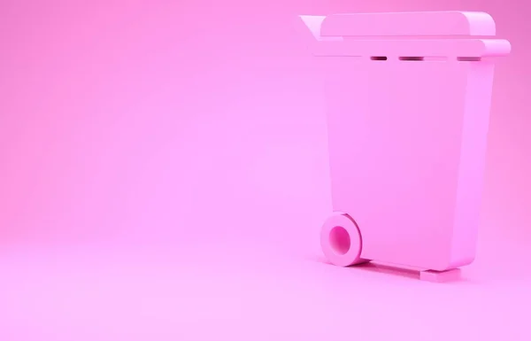 Pink Trash can icon isolated on pink background. Garbage bin sign. Recycle basket icon. Office trash icon. Minimalism concept. 3d illustration 3D render