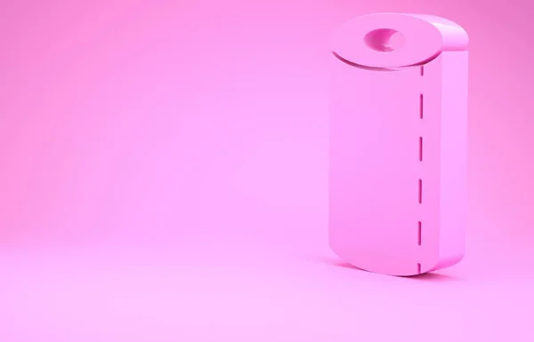 ピンクペーパータオルロールアイコンはピンクの背景に隔離されています 最小限の概念 3Dイラスト3Dレンダリング — ストック写真