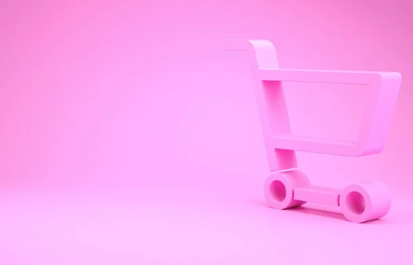 Pink Shopping Cart Icon Isolated Pink Background Online Buying Concept — ストック写真