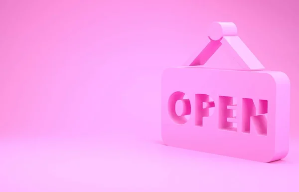 Pink Hanging Sign Text Open Door Icon Isolated Pink Background — Stock Photo, Image