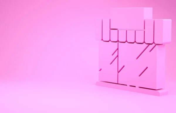 Рожева Торгова Будівля Або Значок Магазину Ізольовані Рожевому Тлі Будівництво — стокове фото