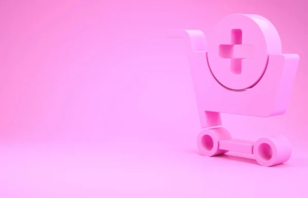 Розовый Добавить Корзину Значок Изолирован Розовом Фоне Концепция Онлайн Покупки — стоковое фото