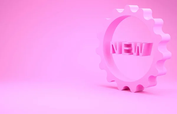 Розовый Ценник Надписью Новый Значок Розовом Фоне Значок Цене Акция — стоковое фото