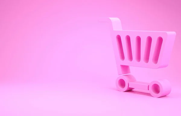 Rózsaszín Bevásárlókocsi Ikon Elszigetelt Rózsaszín Háttér Online Vásárlási Koncepció Kézbesítőtábla — Stock Fotó