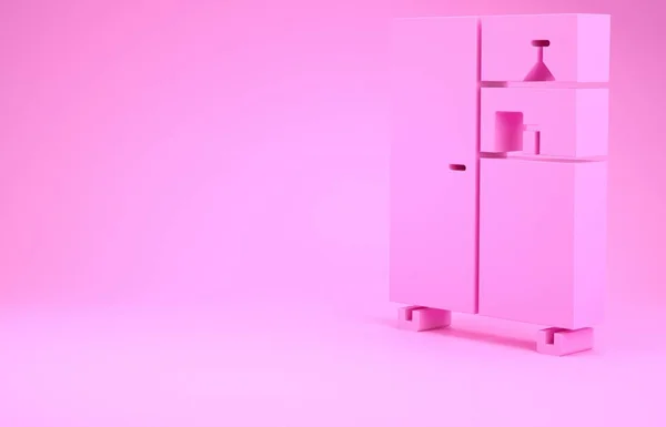 Pink Medicine cabinet icon isolated on pink background. Minimalism concept. 3d illustration 3D render