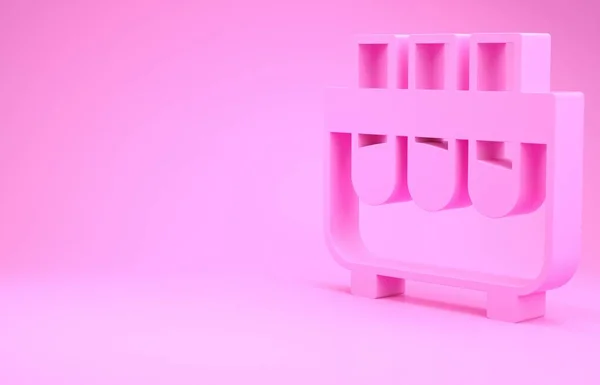 Рожева Випробувальна Трубка Піктограма Хімічної Лабораторії Колби Ізольовані Рожевому Фоні — стокове фото