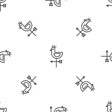 Gri çizgi Rooster rüzgar gülü ikonu beyaz arka planda izole edilmiş pürüzsüz desen. Weathercock işareti. Rüzgar gülü horozu. Vektör İllüstrasyonu