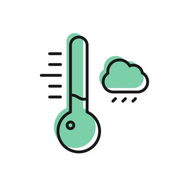 Siyah çizgi Meteoroloji termometresi beyaz arka planda izole edilmiş ikonu ölçüyor. Termometre termometresi sıcak ya da soğuk hava gösteriyor. Vektör İllüstrasyonu