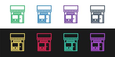 Siyah beyaz arka planda izole edilmiş bir market simgesi ya da alışveriş hattı oluştur. Dükkan inşaatı. Vektör İllüstrasyonu