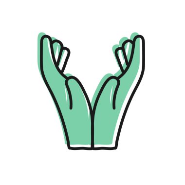 Siyah çizgi Eller dua pozisyonunda beyaz arkaplanda izole edilmiş ikon. Tanrı 'ya inanç ve umutla dua edin. Vektör İllüstrasyonu