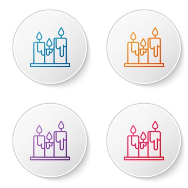 Renk çizgisi Yanan mum simgesi beyaz arkaplanda izole edildi. Silindirik mum çubuğu ve yanan ateş. Simgeleri daire düğmelerine ayır. Vektör İllüstrasyonu