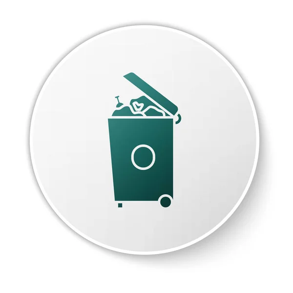 Green Papierkorb Symbol isoliert auf weißem Hintergrund. Mülleimer-Schild. Papierkorb-Symbol. Büromüll-Ikone. Weißer Kreis-Knopf. Vektorillustration — Stockvektor
