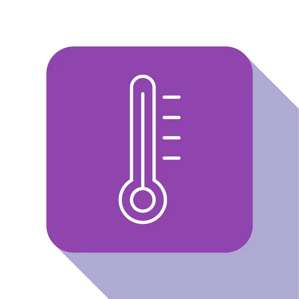 Vit linje Meteorologi termometer mätning ikon isolerad på vit bakgrund. Termometerutrustning som visar varmt eller kallt väder. Lila fyrkantig knapp. Vektor Illustration — Stock vektor
