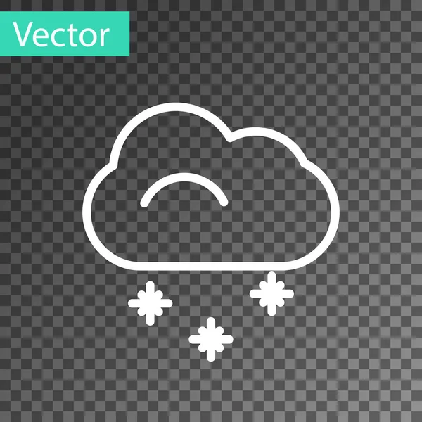 Ligne blanche Nuage avec icône de neige isolée sur fond transparent. Nuage avec flocons de neige. Icône météo unique. Signe de neige. Illustration vectorielle — Image vectorielle