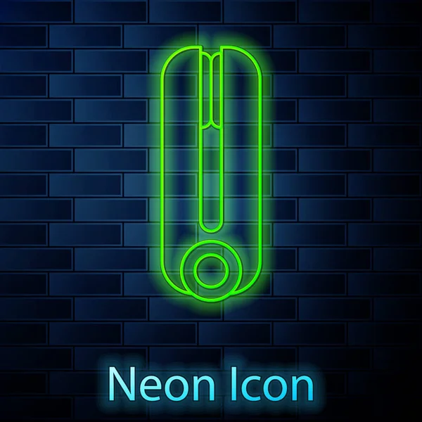 Ragyogó neon vonal curling vas haj ikon elszigetelt téglafal háttér. Hajvasaló ikon. Vektorillusztráció — Stock Vector