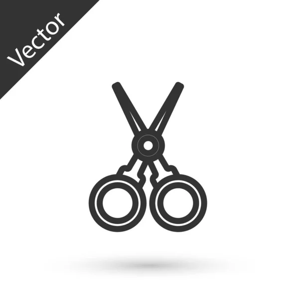 Linha cinza Ícone de cabeleireiro tesoura isolado no fundo branco. Cabeleireiro, salão de moda e barbeiro. Símbolo da barbearia. Ilustração vetorial — Vetor de Stock