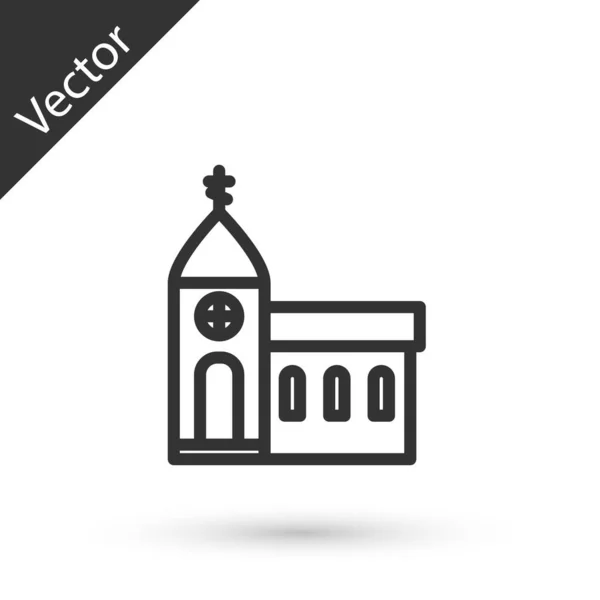 Graue Linie Kirche Gebäude Symbol isoliert auf weißem Hintergrund. Christliche Kirche. Religion der Kirche. Vektorillustration — Stockvektor
