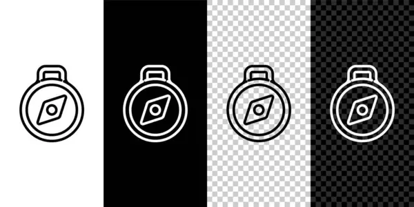 Establecer línea Icono de brújula aislado sobre fondo blanco y negro. Windrose símbolo de navegación. Signo de rosa de viento. Ilustración vectorial — Vector de stock