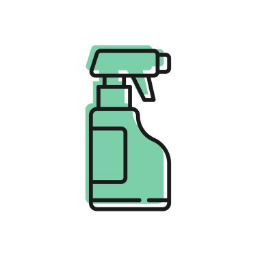 Beyaz arka planda izole edilmiş deterjan likörü olan siyah çizgi temizleme spreyi şişesi. Vektör İllüstrasyonu