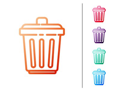 Kırmızı çizgi Çöp kutusu simgesi beyaz arkaplanda izole edildi. Çöp kutusu tabelası. Sepet simgesini geri dönüştür. Ofis çöpü ikonu. Renk simgelerini ayarla. Vektör İllüstrasyonu