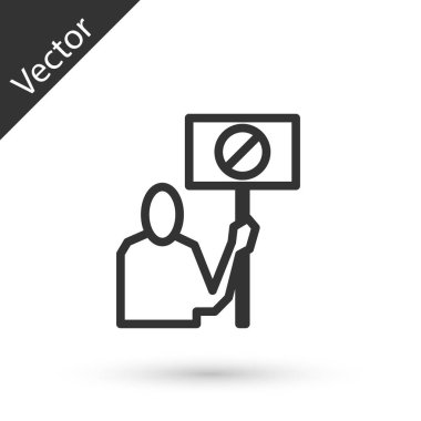 Gri çizgi doğası beyaz arka planda izole edilmiş protesto simgesini kaydediyor. Dünya gezegeni koruması, çevre sorunları gösterisi. Vektör İllüstrasyonu