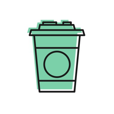 Siyah çizgi kağıt cam ikonu beyaz arkaplanda izole edilmiş. Soda bardağı. Taze soğuk içecek sembolü. Vektör İllüstrasyonu