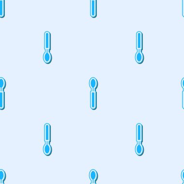 Mavi çizgi kaşığı simgesi gri arkaplandaki kusursuz deseni izole etti. Mutfak aletleri. Çatal bıçak seti. Vektör İllüstrasyonu