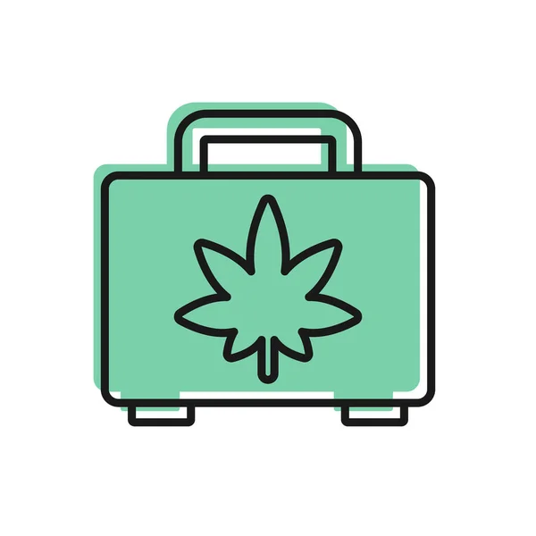 Linha preta Caixa de compras de maconha medicinal ou ícone de folha de cannabis isolado no fundo branco. Comprar cannabis. Símbolo de cânhamo. Ilustração vetorial — Vetor de Stock