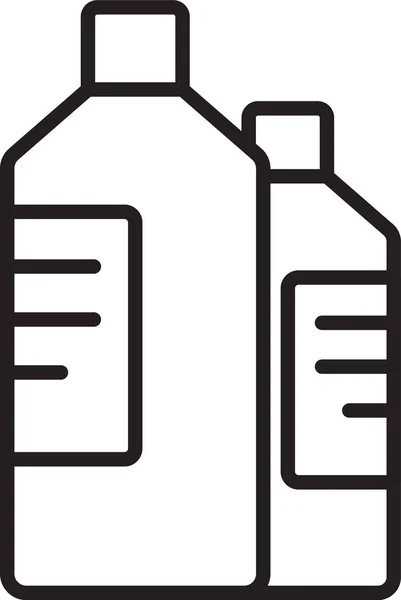 Czarna linia Plastikowe butelki do prania detergentu, wybielacza, płynu do zmywania naczyń lub innej ikony środka czyszczącego izolowane na białym tle. Ilustracja wektora — Wektor stockowy