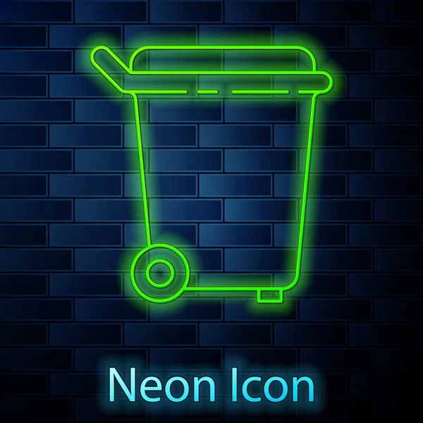 Ragyogó neon vonal Szemetes ikon elszigetelt téglafal háttér. Szemetes kuka tábla. Újrahasznosító kosár ikon. Irodai szemét ikon. Vektorillusztráció — Stock Vector