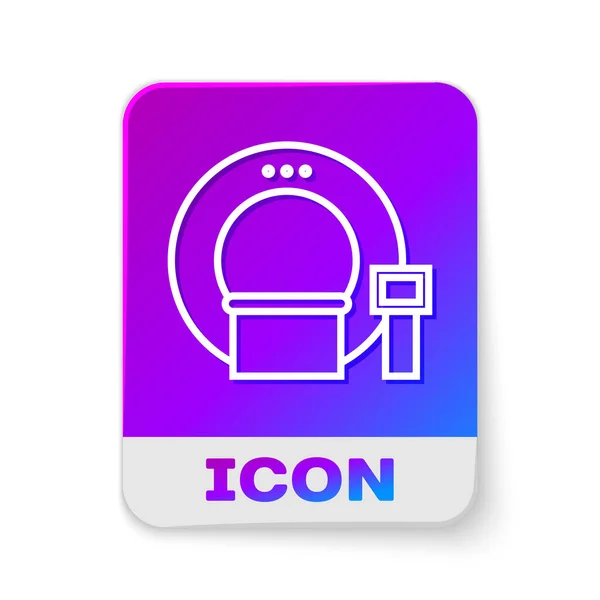 White line Tomography icon isolated on white background. Medical scanner, radiation. Diagnosis, radiology, magnetic resonance therapy. Rectangle color button. Vector Illustration — Stock Vector