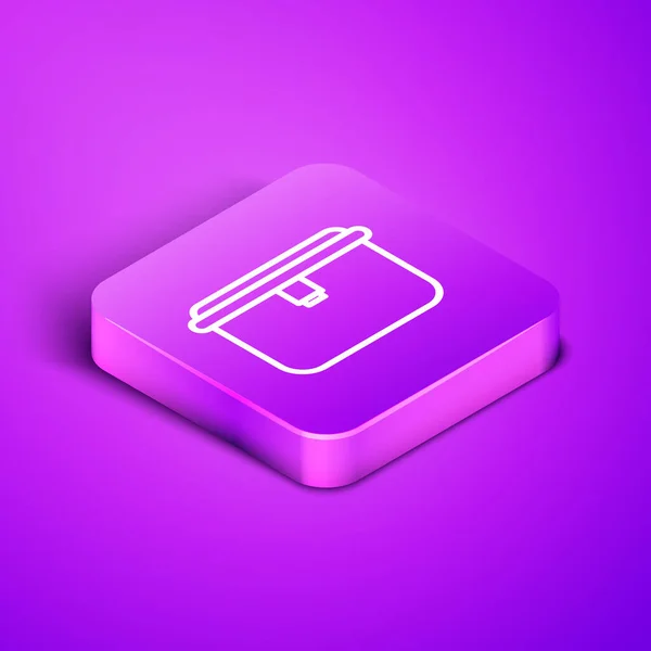 Isometric line Lunch box icon isolated on purple background. Purple square button. Vector Illustration — 스톡 벡터