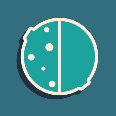 Yeşil güneş tutulması ikonu yeşil arkaplanda izole edildi. Tam sonar tutulması. Uzun gölge tarzı. Vektör İllüstrasyonu