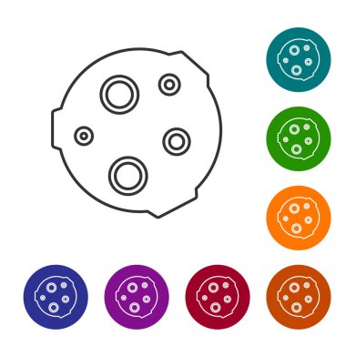 Beyaz arkaplanda siyah çizgi ay simgesi izole edildi. Simgeleri renk daire düğmelerine ayarla. Vektör İllüstrasyonu