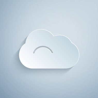 Kağıt kesiği, gri arkaplanda izole edilmiş Bulut simgesi. Kağıt sanatı tarzı. Vektör İllüstrasyonu