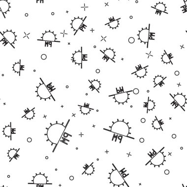 Siyah çizgi günbatımı simgesi beyaz arkaplanda izole edilmiş pürüzsüz desen. Vektör İllüstrasyonu