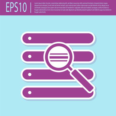 Turkuaz arkaplanda izole edilmiş bir tarayıcı pencere simgesindeki mor arama. Vektör İllüstrasyonu