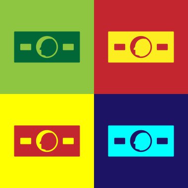 Pop Art Paper para para ikonu renk arka planında izole. Para desteleri. Para birimi. Vektör İllüstrasyonu