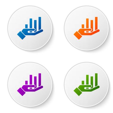 Renkli pasta grafiği bilgi simgesi beyaz arkaplanda izole edildi. Diyagram çizelgesi. Simgeleri daire düğmelerine ayır. Vektör İllüstrasyonu