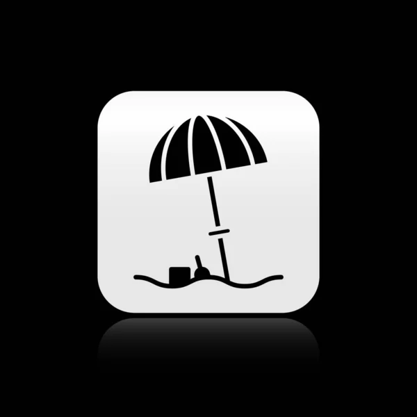 Black Sun Protective Umbrella Beach Icon Isolated Black Background Large — Stock Vector