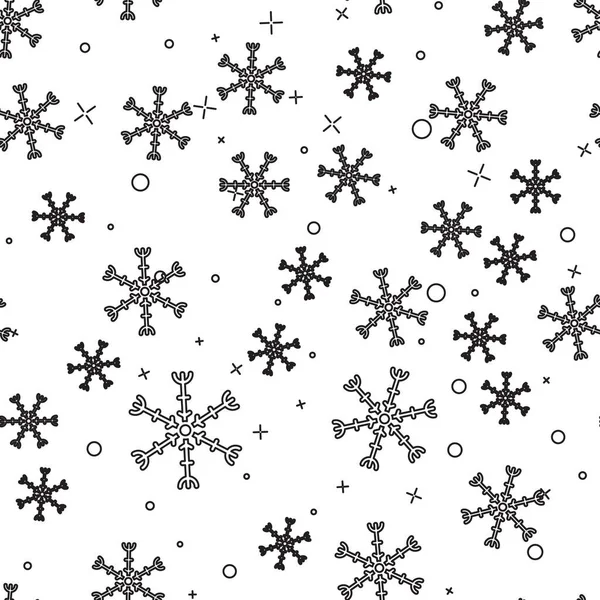 Чорна Лінія Піктограма Сніжинки Ізольовано Безшовний Візерунок Білому Тлі Векторна — стоковий вектор