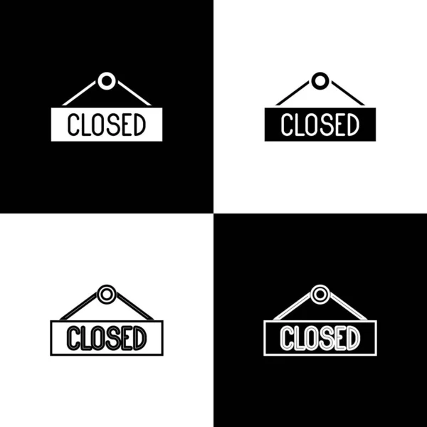 Set Hanging Sign Text Closed Icon Isolated Black White Background — Stock Vector