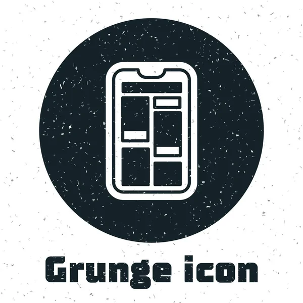Grunge Compras Línea Icono Del Teléfono Móvil Aislado Sobre Fondo — Vector de stock