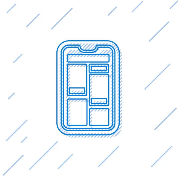 Blauwe Lijn Online Winkelen Mobiele Telefoon Pictogram Geïsoleerd Witte Achtergrond — Stockvector