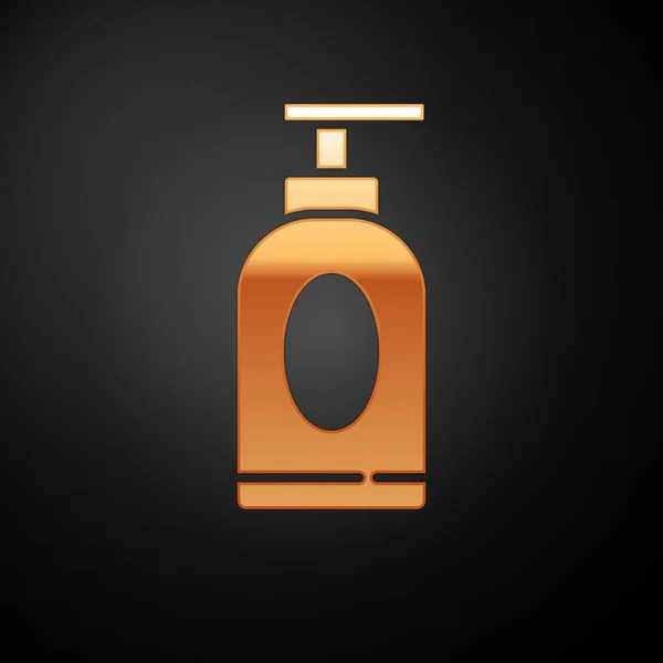 Icono Tubo Cosmético Crema Oro Loción Aislado Sobre Fondo Negro — Vector de stock