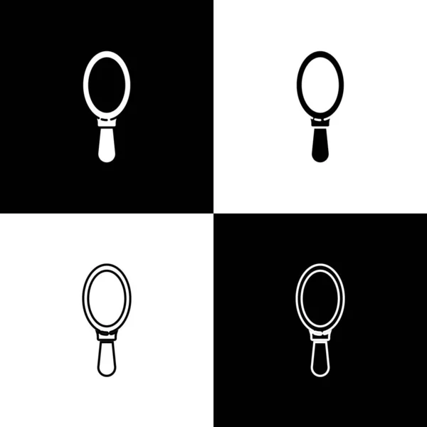 Set Icono Espejo Mano Aislado Sobre Fondo Blanco Negro Ilustración — Vector de stock