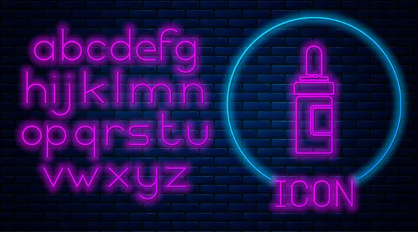 Gloeiende Neon Baard Snorren Zorg Olie Fles Pictogram Geïsoleerd Baksteen — Stockvector