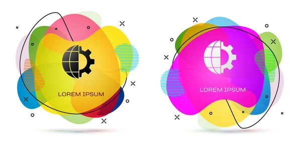 Globo Cores Terra Engrenagem Ícone Engrenagem Isolado Fundo Branco Definir —  Vetores de Stock