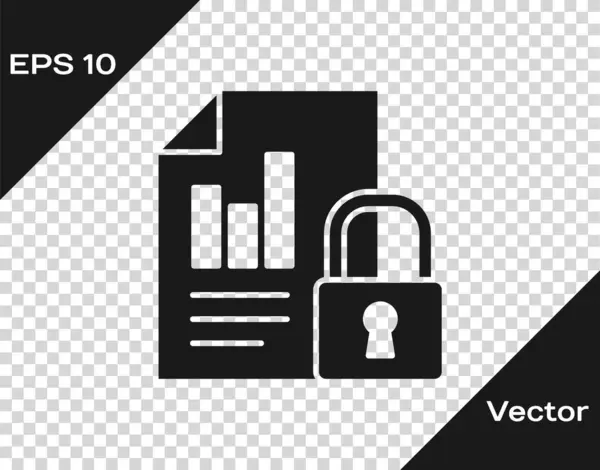 Black Document Lock Icon Isolated Transparent Background File Format Padlock — Stock Vector